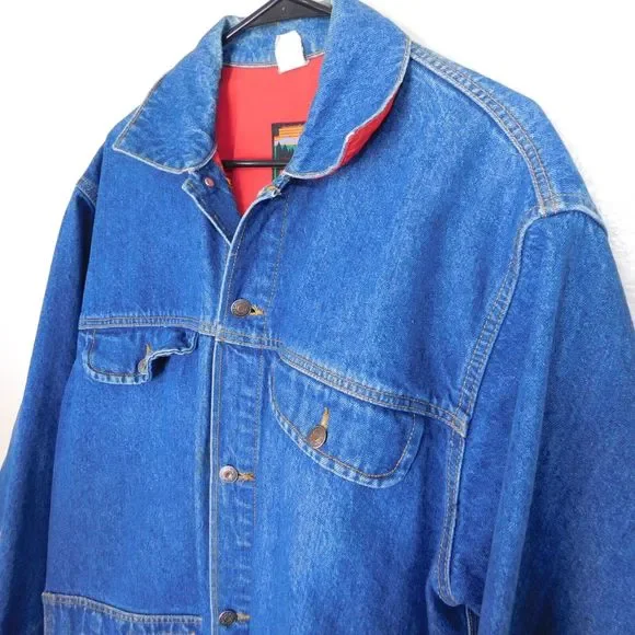 Vintage FILA Denim Jacket Adult M USA Made Rare 90s Jean Button Up Faded Casual